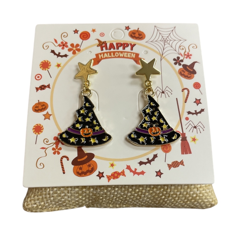 HW53  BLACK WITCH HAT EARRINGS