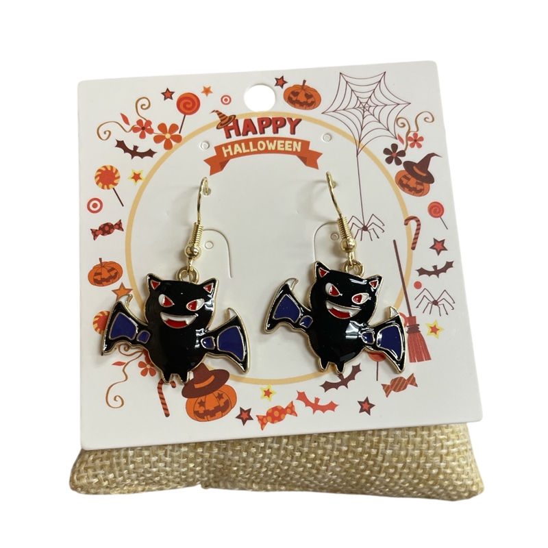 HW54  BLACK BAT DANGLE  EARRINGS