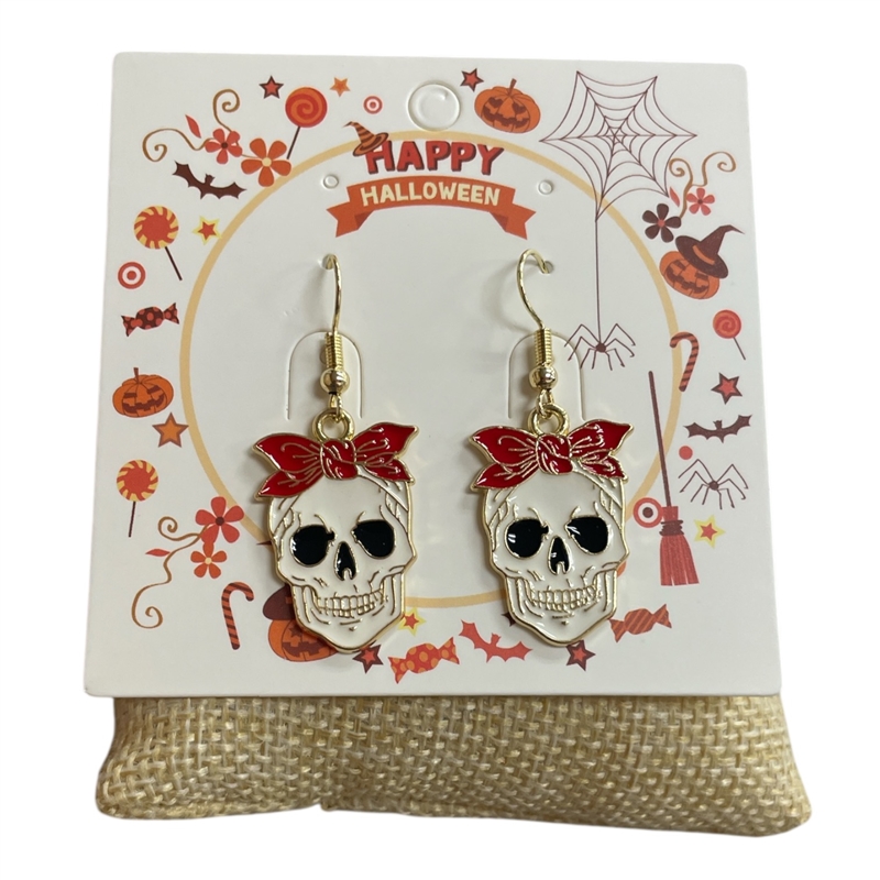 HW55  WHITE SKULL  DANGLE  EARRINGS