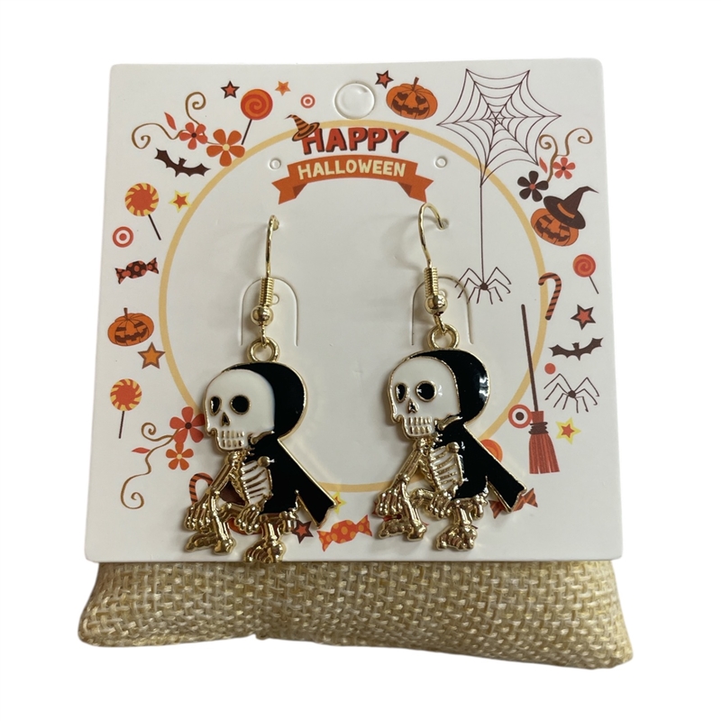 HW57  BLACK & WHITE  SKELETON  DANGLE  EARRINGS