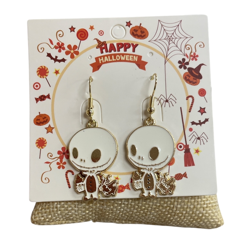 HW63  WHITE SMALL SKULL DANGLE  EARRINGS