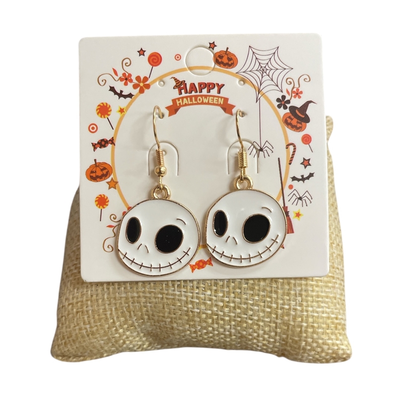 HW66  WHITE & BLACK  SKULL DANGLE  EARRINGS