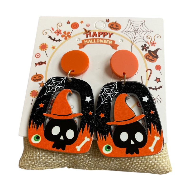 HW8  ACRYLIC ORANGE & BLACK HALLOWEEN EARRINGS