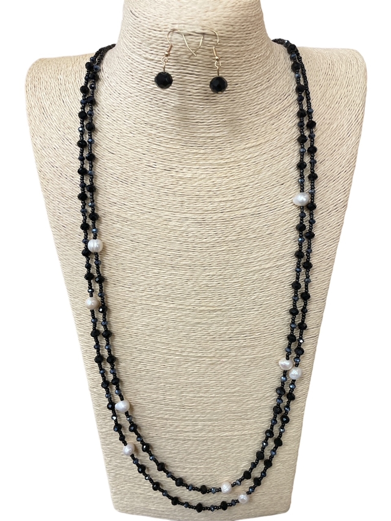 HX5194 FRESH WATER PEARL & CRYSTAL LONG NECKLACE