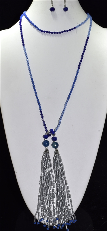 HX9148 BEADED DOUBLE TASSEL NECKLACE SET