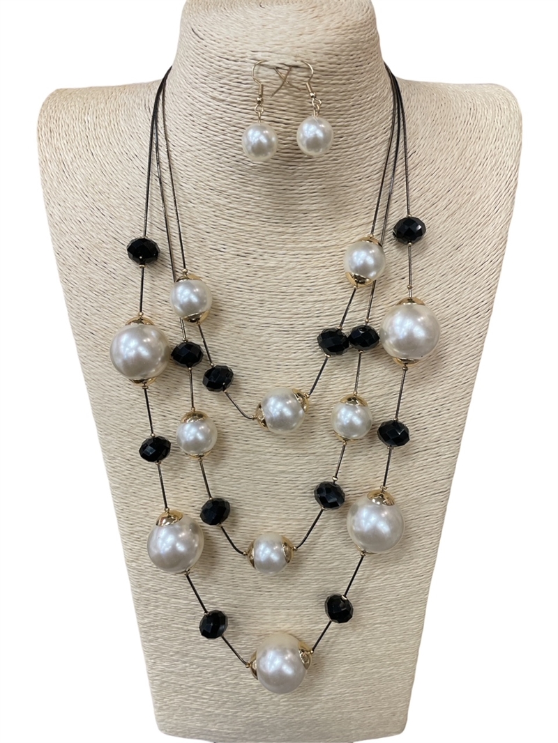 HX9251 CRYSTAL & PEARL MULTI LAYERED SET NECKLACE