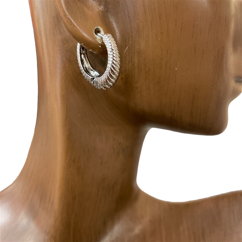 IE1047 SILVER TEXTURE SMALL OPEN HOOP EARRINGS