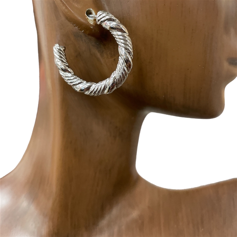 IE1271 TEXTURE SMALL SIZE OPEN HOOP EARRINGS