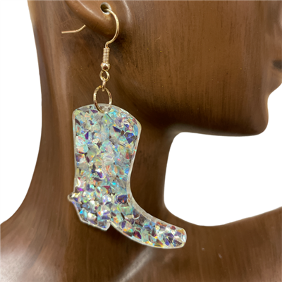 IE1385  COW GIRL BOOT ACRYLIC  EARRINGS