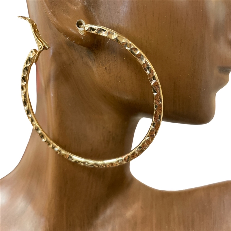 IE1497 HAMMERED LARGE SIZE HOOP EARRINGS