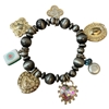 JB-1059 NAVAJO PEARL BEADED HEART CHARMS STRETCH BRACELET