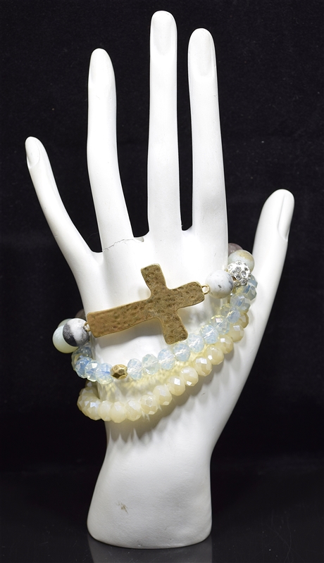 JB2343 STONE CROSS STRETCH BRACELET