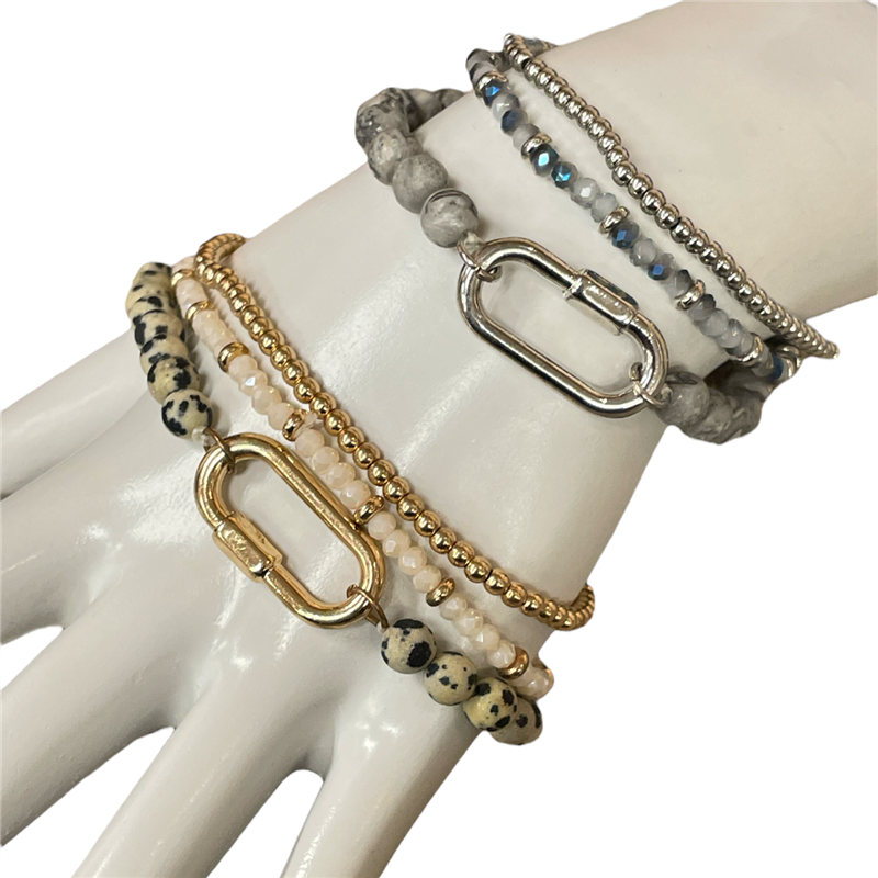 JB2407 SEMI PRECIOUS BEADED SET OF 3 BRACELET