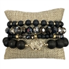 JB2502B  BLACK WOODEN & CRYSTAL 4 PC SET BRACELET