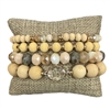 JB2502N NATURAL WOODEN & CRYSTAL 4 PC SET BRACELET