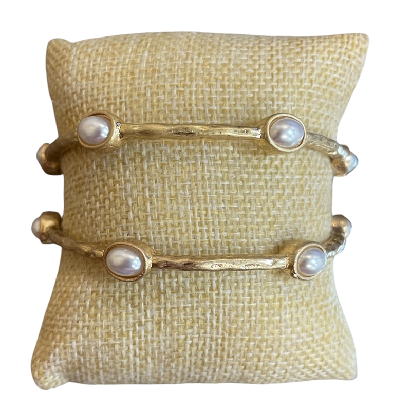 JB2523 MATTE GOLD HAMMERED PEARL 2 PCS BANGLE SET