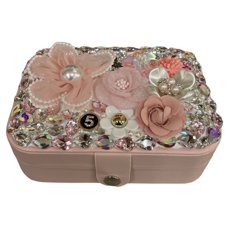 JB300 PINKFLOWER AND RHINESTONE JEWELRY BOX