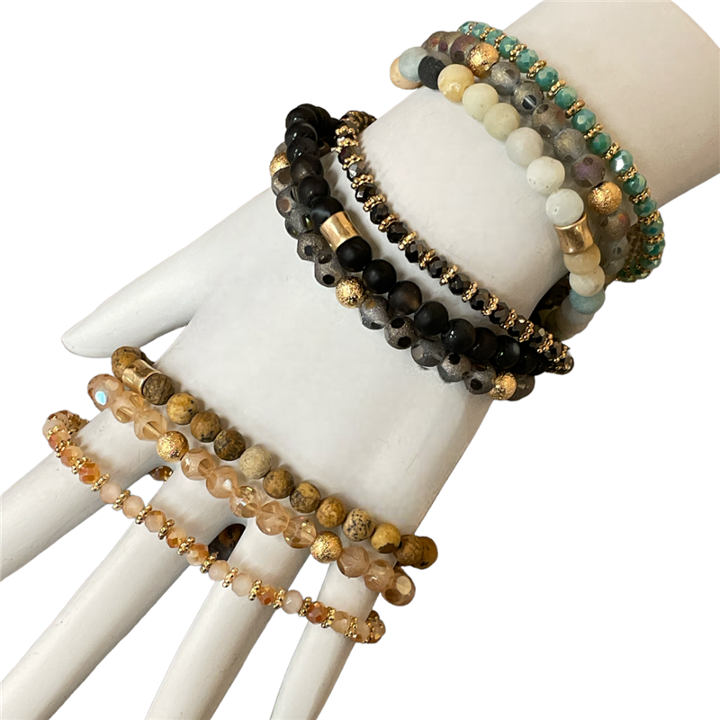 JB6005 SEMI -PRECIOUS STONE & CRYSTAL BEADED BRACELET