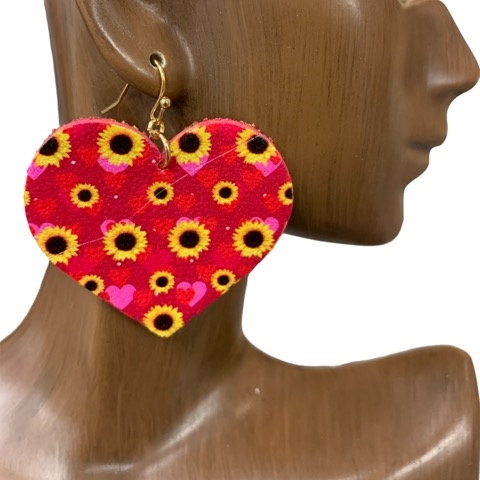 LJCE3149 LOVE SUNFLOWER HEART LEATHER  EARRINGS