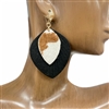 JCE4565 COW PRINT TWO LAYER BLACK LEATHER EARRINGS