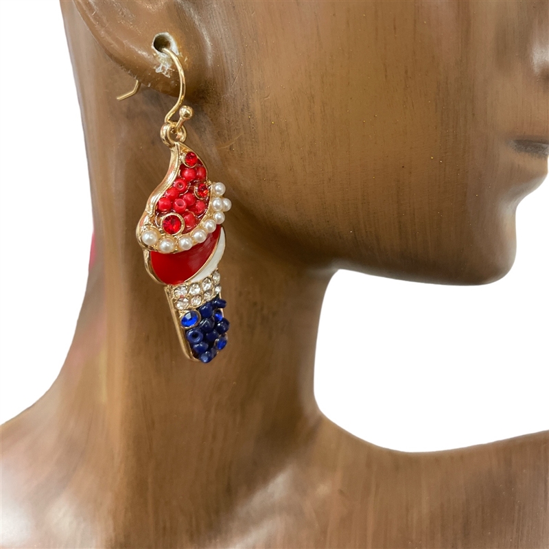 JCE4647 RHINESTONE MULTI BEADED RED/WHITE/BLUE SMALL EARRINGS