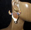 JCE4686 MULTI BEADED HAIR ON HIDE BROWN COW HEAD EARRINGS