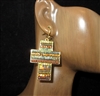 JCE4694 MULTI BEADED HAIR ON HIDE GREEN CROSS EARRINGS