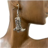 JE-0048 SILVER  ANTIQUE COW GIRL BOOT EARRINGS