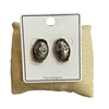 JE-1120 SMALL TWO TONE CROSS OVAL STUD EARRINGS