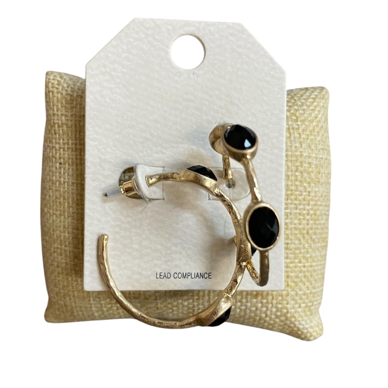 JE0636 MATTE GOLD CRYSTAL BEADED OPEN HOOP EARRINGS