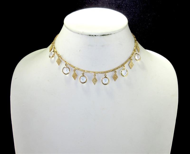 JN0556 HAMMERED ROUND CRYSTAL DROP CHOKER