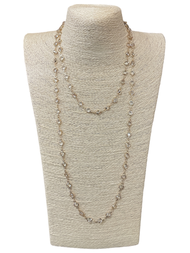 JN0609  60'' CRYSTAL GLASS BEADED LONG NECKLACE