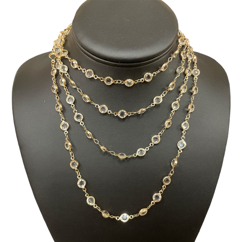 JN0610  65'' CRYSTAL GLASS BEADED LONG NECKLACE
