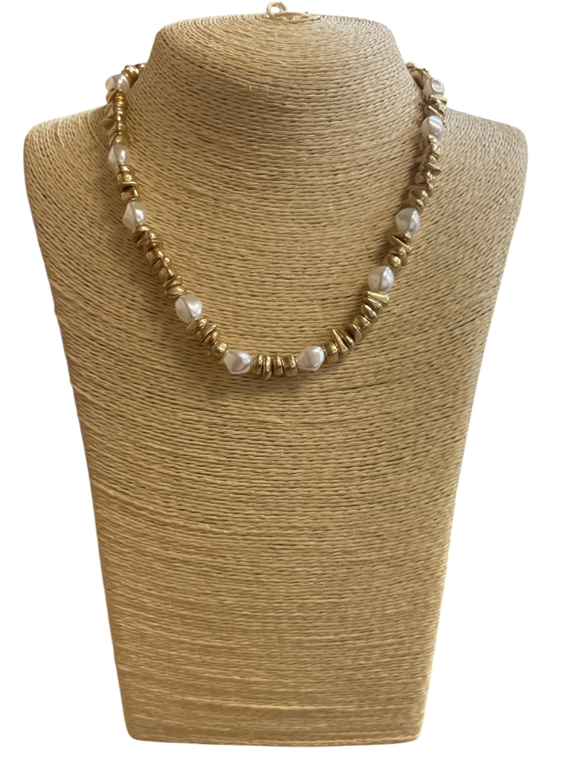 JN0649 PEARL & ACRYLIC BEADED BRACELET