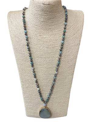 JN5027 SEMI PRECIOUS  STONE TEARDROP & CRYSTAL  BEADED  NECKLACE