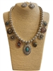 JNE-1094 SILVER WESTERN TRI TONE MULTI CHARM NECKLACE SET