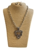 JNE-1112 SILVER BELT BUCKLE PENDANT NECKLACE SET