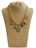 JNE-1141 GOLD & TURQUOISE WESTERN MULTI CHARM NECKLACE SET
