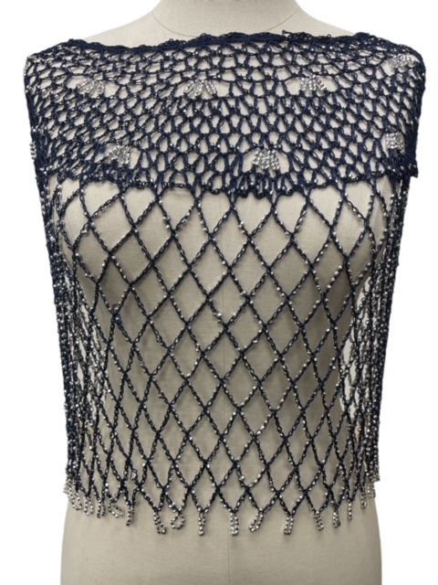 JP006 NAVY BLUE BEADED KNITTED PONCHO