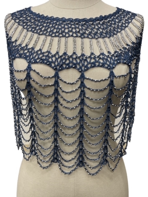 JP006 NAVY BLUE BEADED KNITTED PONCHO