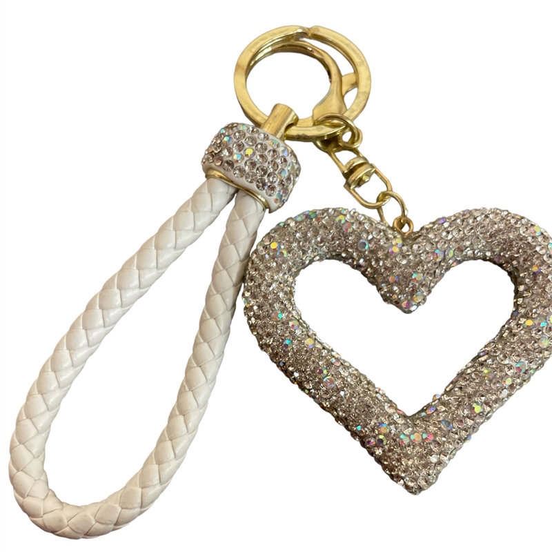 KC5001W  WHITE  HEART RHINESTONE  KEYCHAIN