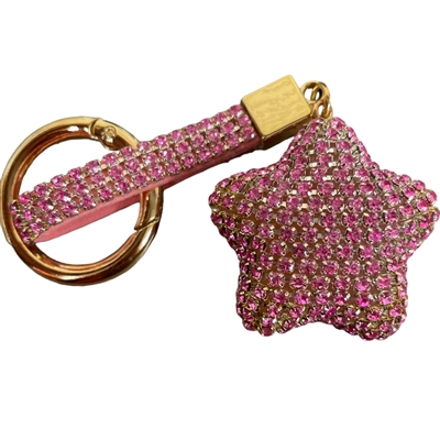 KC5002PK  PINK RHINESTONE PAVE STAR  KEYCHAIN