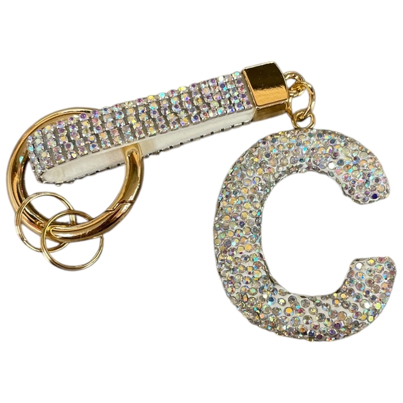 KC5006 "C" PAVE RHINESTONE KEYCHAIN