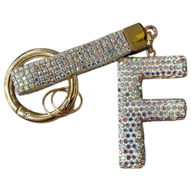KC5006 "F" PAVE RHINESTONE KEYCHAIN