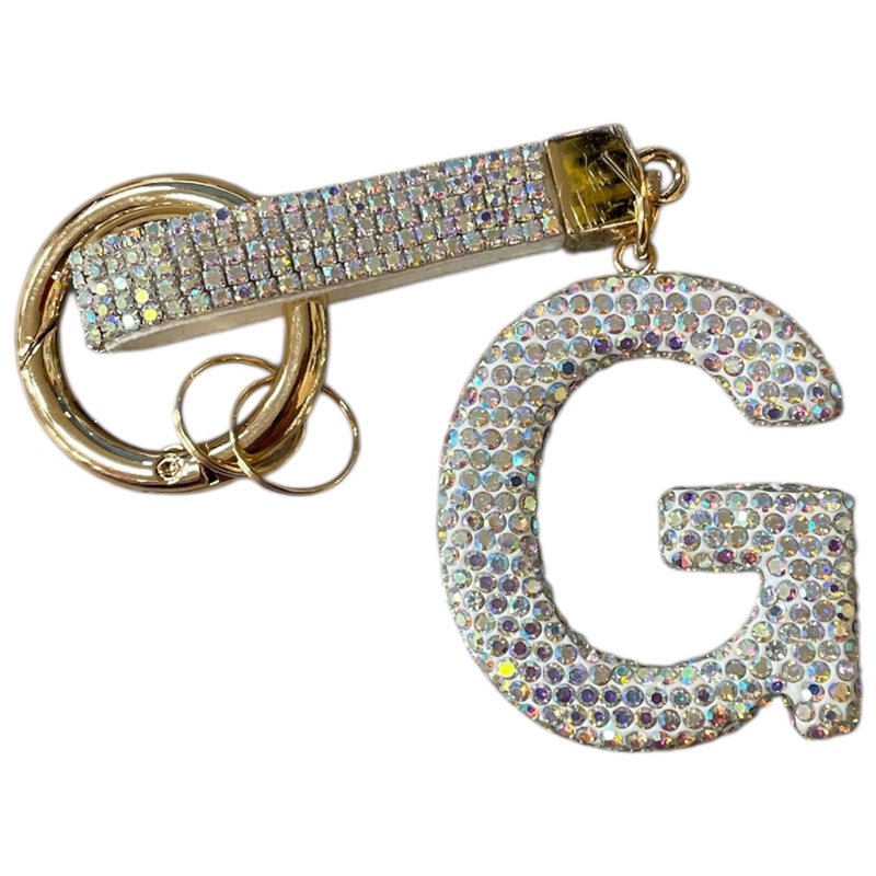KC5006 "G" PAVE RHINESTONE KEYCHAIN