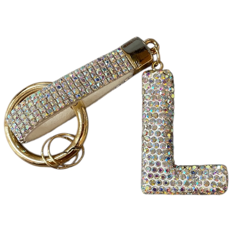KC5006 "L" PAVE RHINESTONE KEYCHAIN