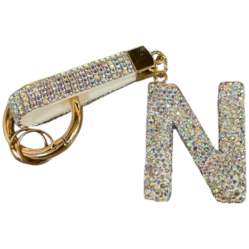 KC5006 "N" PAVE RHINESTONE KEYCHAIN