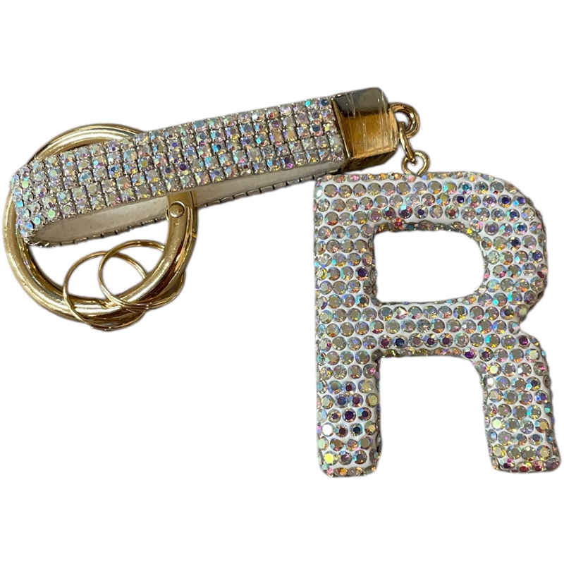 KC5006 "R" PAVE RHINESTONE KEYCHAIN