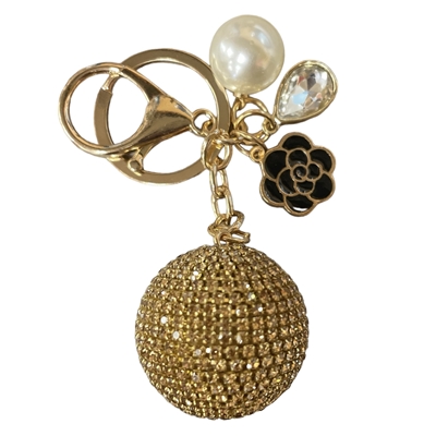 KC5009GL  GOLD RHINESTONE PAVE BALL KEYCHAIN