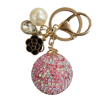 KC5009PA  PINK- AB  RHINESTONE PAVE BALL KEYCHAIN